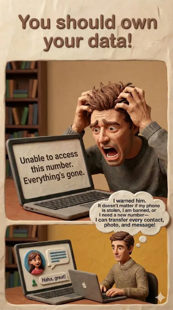 Man panicking about lost WhatsApp data while friend stays calm